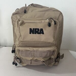 NRA Multi Pocket Backpack Tan 4 Outside Pockets 1 Inside